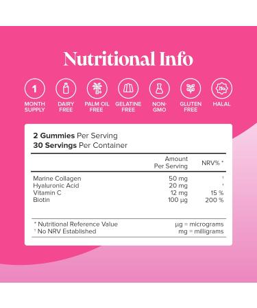 50mg Marine Collagen Gummies - Hydrolysed Collagen Peptides with Hyaluronic Acid Vitamin C & Biotin - More Convenient Than Collagen Powder - Collagen Supplements for Women - 60 Gummies - Novomins - Buy Online on GoSupps.com