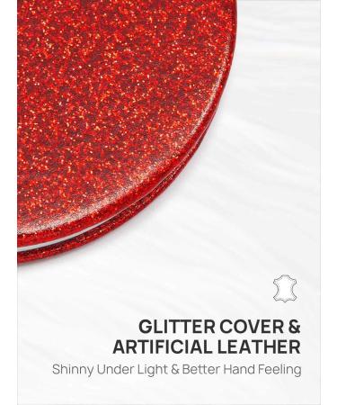 OMIRO Compact Mirror with 1x/10x Magnification Round with PU Leather Ultra-Portable for Purses and Travel (Glitter Red) 1X/10X-(300R) Glitter-red - Buy Online on GoSupps.com