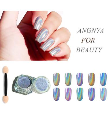 Hobilographic nail powder laser glitter rainbow chrome smooth manicure pigment shiny nail art with 1 sponge kits 1g / box Colorful01