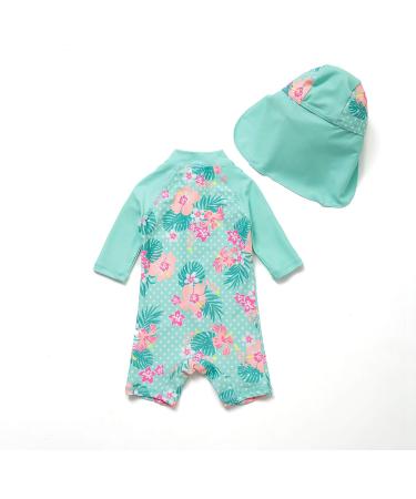 BONVERANO Baby Girls Swimsuit | Long Sleeve One Piece Swimwear UPF 50+ Sun Protection | 6-9 Months Green - Buy Online on GoSupps.com