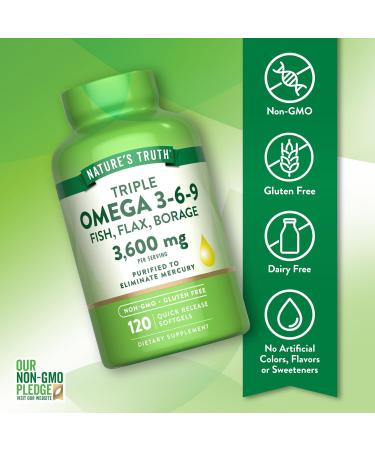 Nature's Truth Omega 3-6-9 Softgels | 3600mg | 120 Count | Fish Flax and Borage Oil | Triple Strength | Non-GMO & Gluten Free Supplement - Buy Online on GoSupps.com