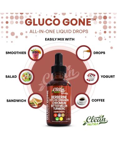 Clean Nutra Berberine with Ceylon Cinnamon Supplement Liquid Drops + Bitter Melon Extract Glucomannan Gymnema Chromium Turmeric Organic Panax Ginseng Moringa GLP-1 Support - Buy Online on GoSupps.com
