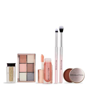Revolution Beauty Pink Glow Get The Look Makeup Gift Set - 6-Piece Cruelty-Free Holiday Set with Eye Brushes Balm Eyeshadow Lip Shimmer & Body Glitter - International Shipping Available - Buy Online on GoSupps.com