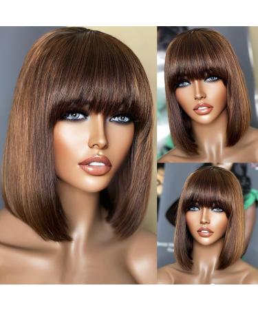 EROYUSA Short Brown Bob Wig - Synthetic Heat Resistant Full Head Hair for Black Women - 12inches - Buy Online on GoSupps.com