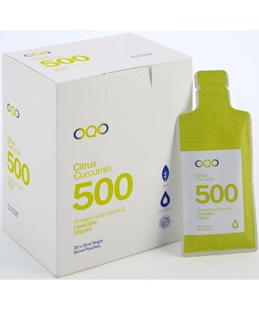 OQO Liposorbic Curcumin - 500mg Box of 30 Liquid Sachets - 15ml Each Immune System Booster Maximum Absorption Energy Drink Support Heart Health Vegan Gluten Free (Citrus Flavour)