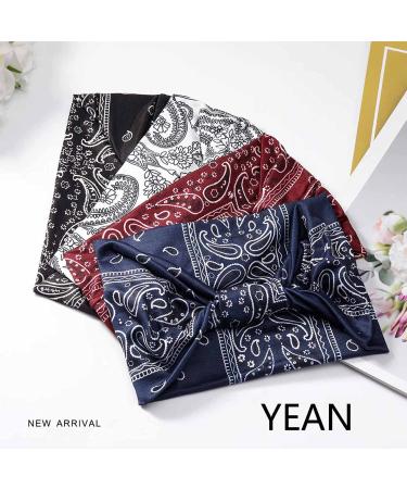 Yean Boho Wide Headbands Black - Pack of 4 | Stylish Elastic Turbans for Women and Girls - Buy Online on GoSupps.com