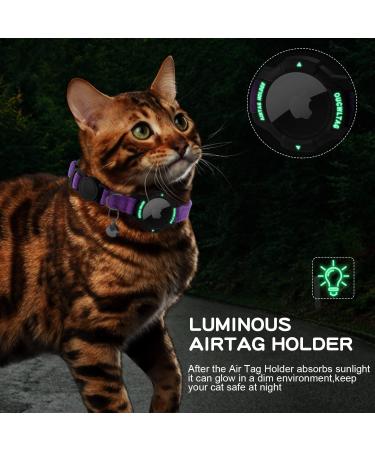 Premium Purple Airtag Cat Collar with Safety Lock & Elastic Band for Kittens and Puppies (23-33cm) - Bright Apple Air Tag Holder | International Shipping Available - Buy Online on GoSupps.com