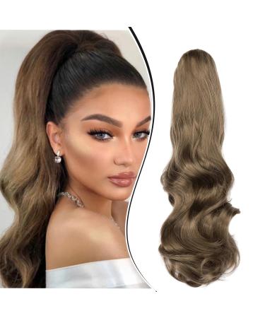 Dcbaboo Ponytail Extension Curly 18inch Claw Clip in Ponytail Hair Extensions Long Wavy Synthetic Pony tails Natural Wave One Piece Hairpiece Fake Ponytail for Women Ash Blonde 18 inch 140g Ash Blonde