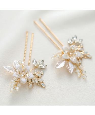 Sweetv Handmade Gold Flower Bridal Hair Pins - Beaded Wedding Hair Accessories - Buy Online on GoSupps.com