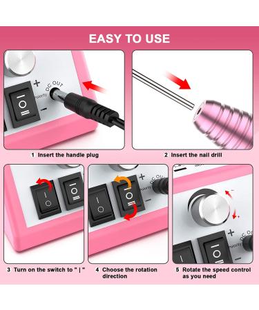 Professional Electric Nail Drill Machine - 20000 RPM Efile Manicure Tools with 11 Drill Bits and 56 Sanding Bands - Salon Quality Supplies for Acrylic Nails - Pink - Buy Online on GoSupps.com