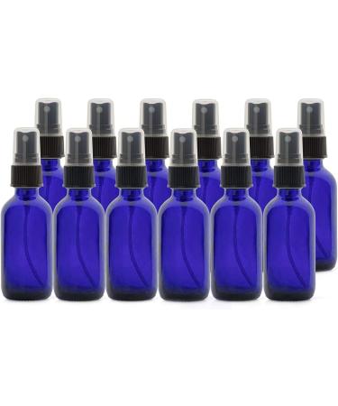 2oz Glass Spray Bottles for Essential Oils - Set of 12 Blue Bottles with Black Mist Tops - Buy Online on GoSupps.com