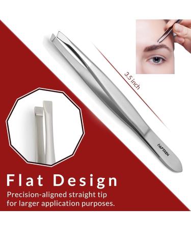 Wide Grip Slant Tweezers - German Stainless Steel - Hand-Filed Slanted Tips for Ultra-Precision - Tweezers for Eyebrows and Nose/Ear/Facial Hair - Professional Grade (Silver) - Buy Online on GoSupps.com