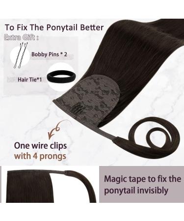 RUNATURE Ponytail Extension - Real Hair 40cm Braid Darkest Brown #2 80g 16 Inch Natural Look - Buy Online on GoSupps.com