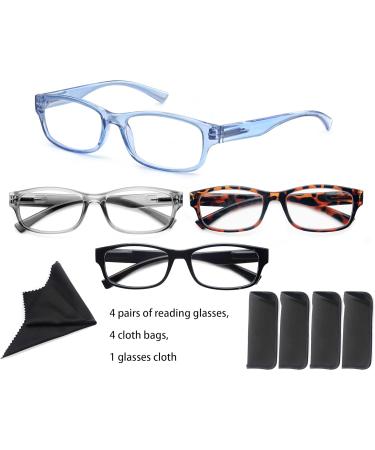 Heeyyok Men's Reading Glasses - 4 Pairs Rectangular +2.50 - Blue Gray Tortoise Black - Comfortable Spring Hinges - Buy Online on GoSupps.com