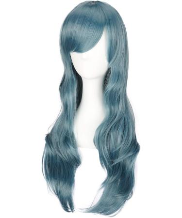 ColorfulPanda Long Wavy Blue Grey Synthetic Wig with Bangs for Women - Anime Cosplay Costume Party Hairpiece - Buy Online on GoSupps.com