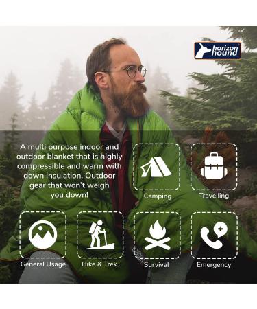 Horizon Hound Down Camping Blanket - Lightweight & Warm Outdoor Travel Quilt | Sustainable Insulated Down | Perfect for Camping, Stadium, Hiking & Festivals | Water Resistant & Packable - Green, 1lb 1oz, 77 x 50 - Buy Online on GoSupps.com