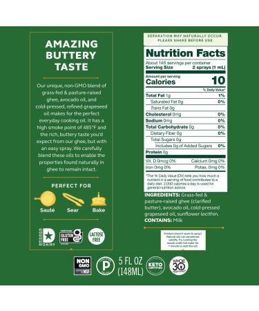 4th & Heart Ghee Oil Cooking Spray - Non-Stick, Keto-Friendly, 5 Oz - Grass-Fed, Avocado & Grapeseed Blend - Buy Online on GoSupps.com