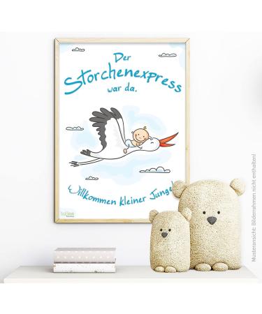 Personalized Blue Stork Birth Poster | XL A2 Welcome Home Gift for Baby Boy | Perfect Baby Shower Decoration & Keepsake - Buy Online on GoSupps.com