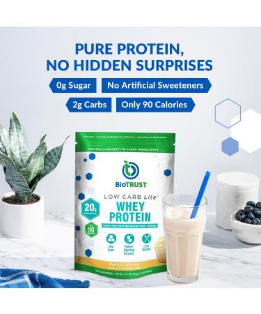 BioTrust Low Carb Lite 20 Grams of Grass-Fed Whey Protein Isolate 100 Calories ProHydrolase Digestive Enzymes Non-GMO Free from Soy and Gluten rBGH-Free (14 Servings) (Vanilla Cupcake) Vanilla 14 Servings (Pack of 1) - Buy Online on GoSupps.com