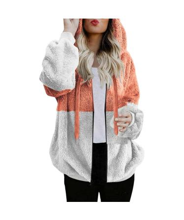 Hanxiulin fleece jacket plush jacket cuddly jacket women fleece jacket warm sweater winter color variants transition jacket casual fashion plush jacket breathing active warm bomber jacket winter warm trench coat orange l