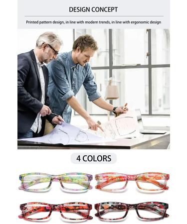 Koosufa Women's Floral Reading Glasses - Retro Designer Anti-Fatigue Rectangular Styles | Strengths 1.0 to 4.0 | 4 Color Set - Buy Online on GoSupps.com