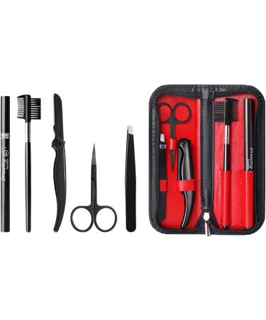 Stainless Steel Craft Scissors Eyebrow Kit with Tweezers, Brush - 5 Pc Set in Case - Buy Online on GoSupps.com