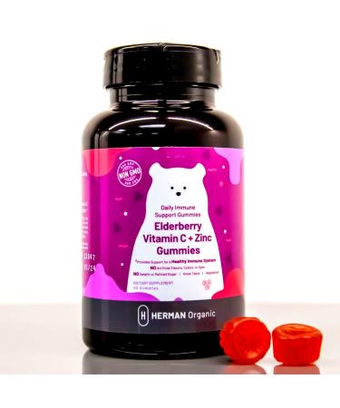 Herman Organic Zinc Elderberry Gummies with Vitamin C - Zinc Supplements Gummies for Adults with Vitamin C - Gummy Vitamins for Women and Men