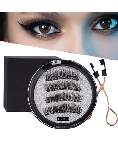 Europe America Eyelashes Magnetic Eyelashes 3 Seconds Wear + Magnetic 3D Magnetic/Reusable No Glue Or Eyeliner Needed with Clip X 1+ Box X 1 Easy to Carry KS01-3