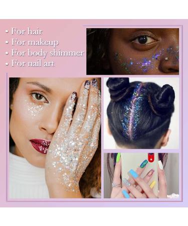 Allstarry Holographic Chunky Body Glitter Set - 4 Colors for Face, Hair, and Nails | Festival, Unicorn, Rave Accessories with Body Glue - Sparkle and Shine! - Buy Online on GoSupps.com