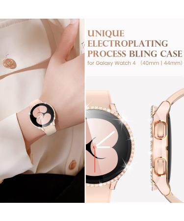 Goton Samsung Galaxy Watch 5 & 4 40mm Bling Case with Tempered Glass Film - Pink/RG Crystal Diamond Protective Cover - Accessories for Watch5 & Watch4 40mm - Buy Online on GoSupps.com