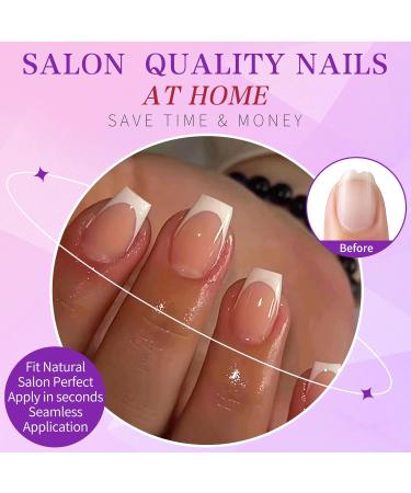 240pc French Tip Press On Nails - Short Nude Coffin Fake Nails with Glue & Adhesive Tabs | Artificial Acrylic Fingernail Tips - Buy Online on GoSupps.com