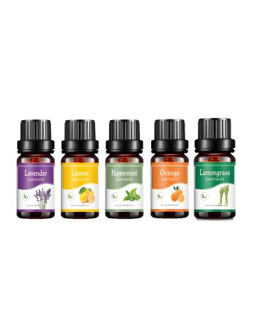 Essential Oils Set - 5 Blends for Diffusers Home Care Candle Making Scents Fragrance Aromatherapy Humidifiers Gifts - Peppermint Lemongrass Lavender Lemon Orange (5pcs)