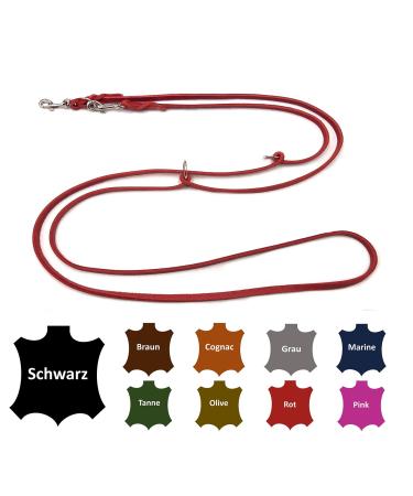 Dog leash fat leather small dogs/large dogs 2m / 2.40m / 2.80m / 3.50m / 5m double leash adjustable (5m X 8mm Red) 5m X 8mm Red