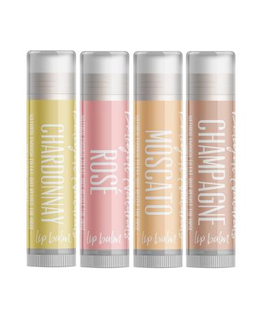 Smooth Sippin' White Wine Lip Balm Gift Set - Chardonnay Ros Moscato and Champagne 4 Count (Pack of 1)