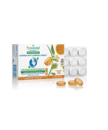 Puressentiel Respiratory Lozenges with 3 Aromatic Honeys - 18 lozenges - Sore Throat Relief - Eucalyptus Cardamom Essential Oils - Gluten-Free