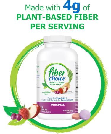 Fiber Choice Daily Prebiotic Fiber Chewable Tablets Assorted Fruit - 90 Count (Pack of 2) - Buy Online on GoSupps.com