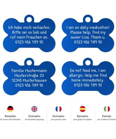 Custom Engraved Blue Dog Tag Bone | Large 38mm with 2 Key Rings - International Shipping - Buy Online on GoSupps.com