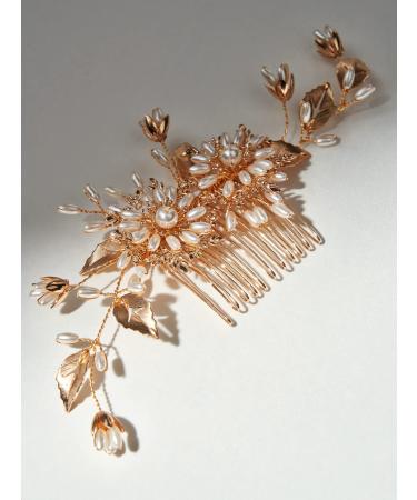 SWEETV Gold Wedding Hair Comb for Bridal Hair Accessories for Women  Pearl Bridal Hair Pieces Headpieces for Wedding Women 6.Gold Comb