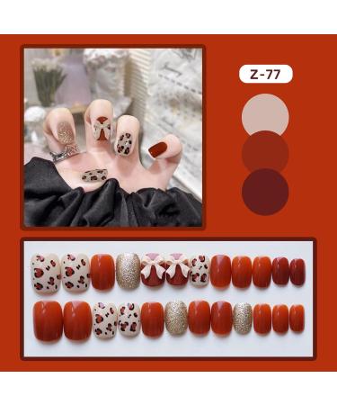 MENILITHS 24Pcs Caramel leopard pattern orange fashion ins European and American style with Art Fake Nail Tips Design Press on Nails with Double-Sided Adhesive for Women Girls - Buy Online on GoSupps.com