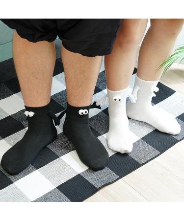 Magnetic 3D Doll Couple Socks | Funny Novelty Socks for Men & Women | Cute Casual White+Black Design - Buy Online on GoSupps.com