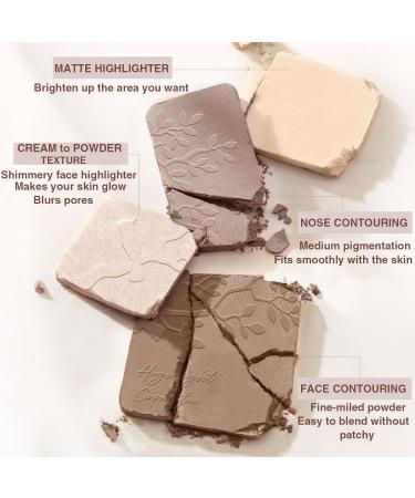 Cool Toned Face Highlighter Contour Palette | Long-lasting Shimmer & Matte Finish | Sculpting Pressed Powder Makeup with Brush Kit - Buy Online on GoSupps.com