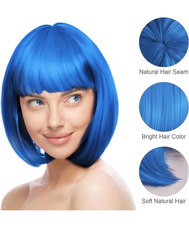 AOMIG Short Bob Wig for Women 4 Pack Short Blue Bob Wigs Set with Sunglass and Wig Cap Neon Fancy Dress Accessory Cosplay Wig with Bangs Synthetic Straight Wig for Daily Halloween Party Cosplay - Buy Online on GoSupps.com