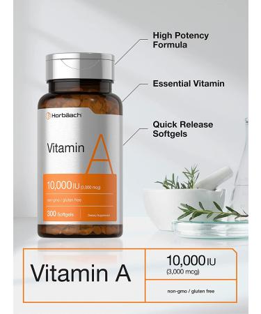 Horbaach Vitamin A 10000 IU Softgels | 300 Count Non-GMO Gluten Free Supplement - Buy Online on GoSupps.com