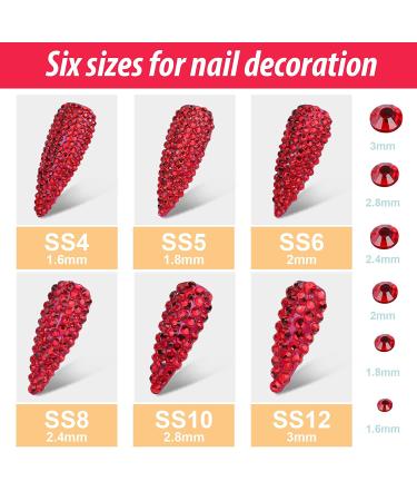Teenitor Red Rhinestones for Nails - 8640 Flat Back Crystal Gems in 6 Mixed Sizes for Crafts, Nail Art, Face, and Jewelry - Buy Online on GoSupps.com