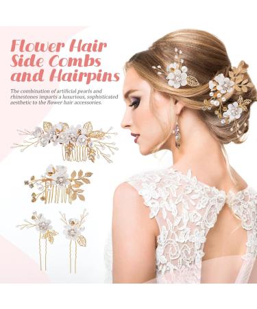 Didiseaon Flower Bridal Combs Bridal Flower Hair Accessory Rhinestone Hairpin Rhinestones Wedding Side Comb Handmade Flower Pearl Hairpin for Wedding Bridal - Buy Online on GoSupps.com