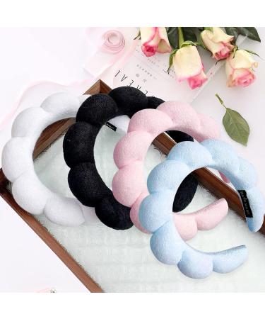 4 Pack Sponge Headband Set for Women - Cute Clouds Spa and Makeup Headbands in Black, White, Pink, and Blue - Perfect for Skincare and Makeup Removal - Buy Online on GoSupps.com