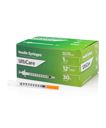 UltiCare U-100 Insulin Syringes  Comfortable and Accurate Dosing of Insulin  Compatible with Any U-100 Strength Insulin  Size: 1cc  30G x      100 ct Box