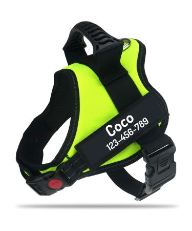 Pawpawify dog harnesses against pulling with personalized name and telephone number durable prevents tug pulling or choking for training and walking XL Chest 32-44in green