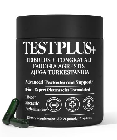 TESTPLUS+ 1 450mg 8-in-1 Testosterone Support for Men - High Strength Tongkat Ali Fadogia Agrestis Turkestanica & Tribulus - Natural Performance Energy & Muscle Growth Formula (60 Capsules)