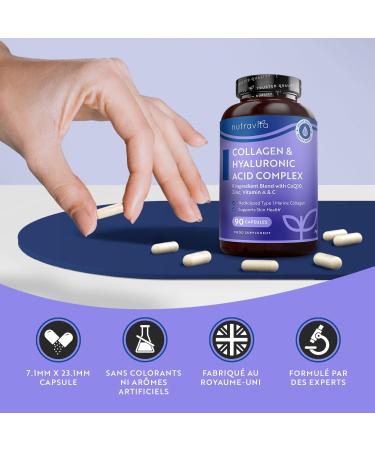 Collagen et Acide Hyaluronique enrichi en Magnesium Vitamine C D B12 Coenzyme q10 et Zinc - Complement Alimentaire pour la Formation de Collag ne pour le Soutient de la Peau - Nutravita - Buy Online on GoSupps.com